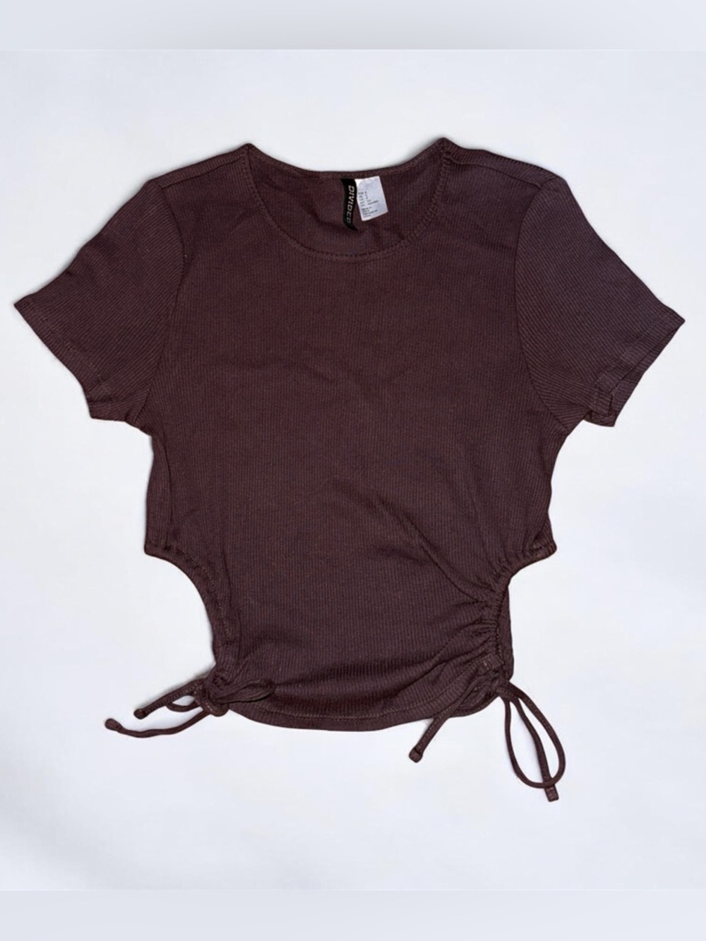 H&M Brown Ribbed Side-Ruched Crop Top
